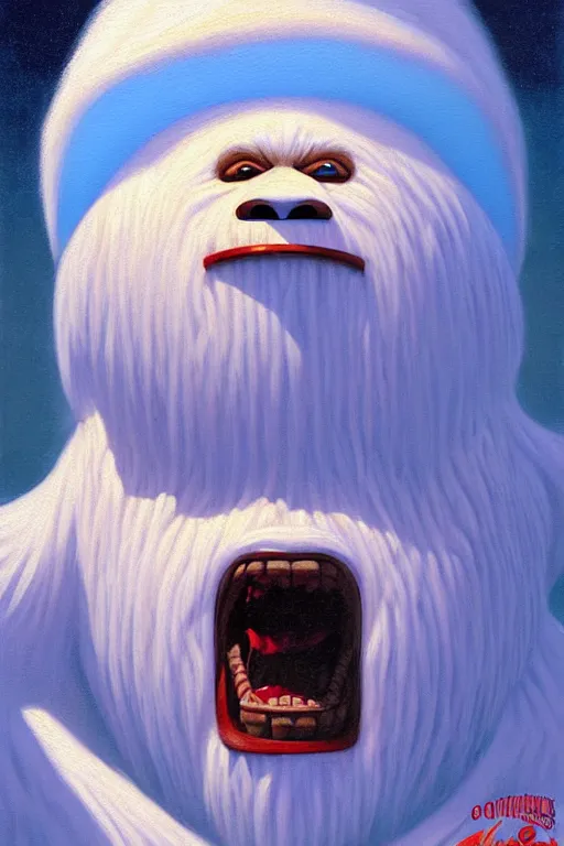 Prompt: classic oil painting, an abominable snowman, as a dnd character, on a hot tropical island, cottagecore, highly detailed, digital illustration, concept art, smooth, sharp focus, art by tim hildebrandt, and greg hildebrandt