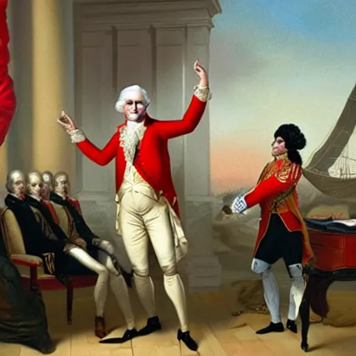 Prompt: george washington dabbing on donald trump