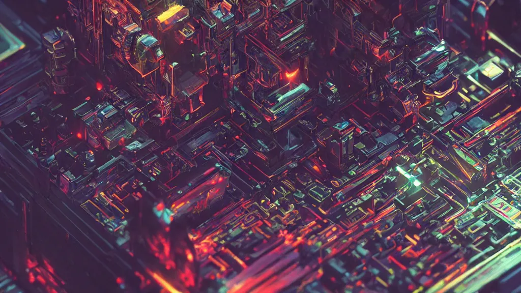 Image similar to a desktop - sized machine conjuring!!!!!!! a picture!!!!! from noise, by pascal deraed, greg rutkowski, and diego gisbert llorens, cinematic closeup!!, colorful, intricate, clear, sharp, high contrast, 8 k render, volumetric lighting