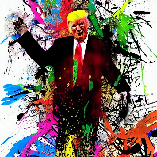 Prompt: Donald Trump, Ralph steadman, psychedelic, ink splatter, detailed, 4k