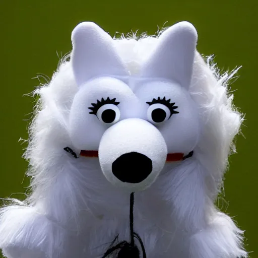 Image similar to a muppet puppet of a white wolf