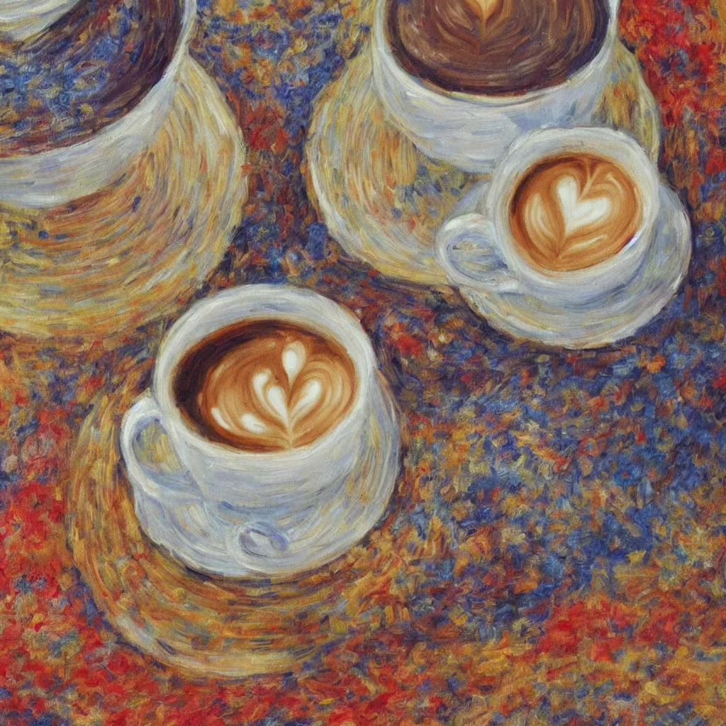 Image similar to a beautiful painting of a close up cup of coffee that says I Love You in the style of Monet