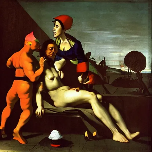 Image similar to futurama by caravaggio,