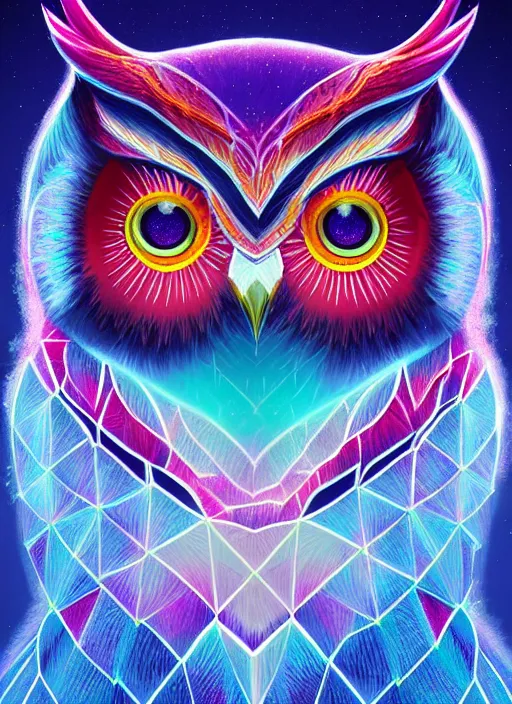 Image similar to symmetry!! product render poster vivid colors divine proportion owl, ice and snow, glowing fog intricate, elegant, highly detailed, digital painting, artstation, concept art, smooth, sharp focus, illustration,