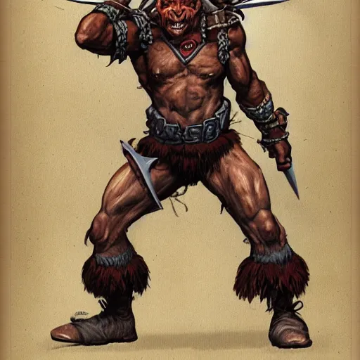 Image similar to full face and body D&D character art illustration of a hobgoblin fighter, by Wayne Reynolds.