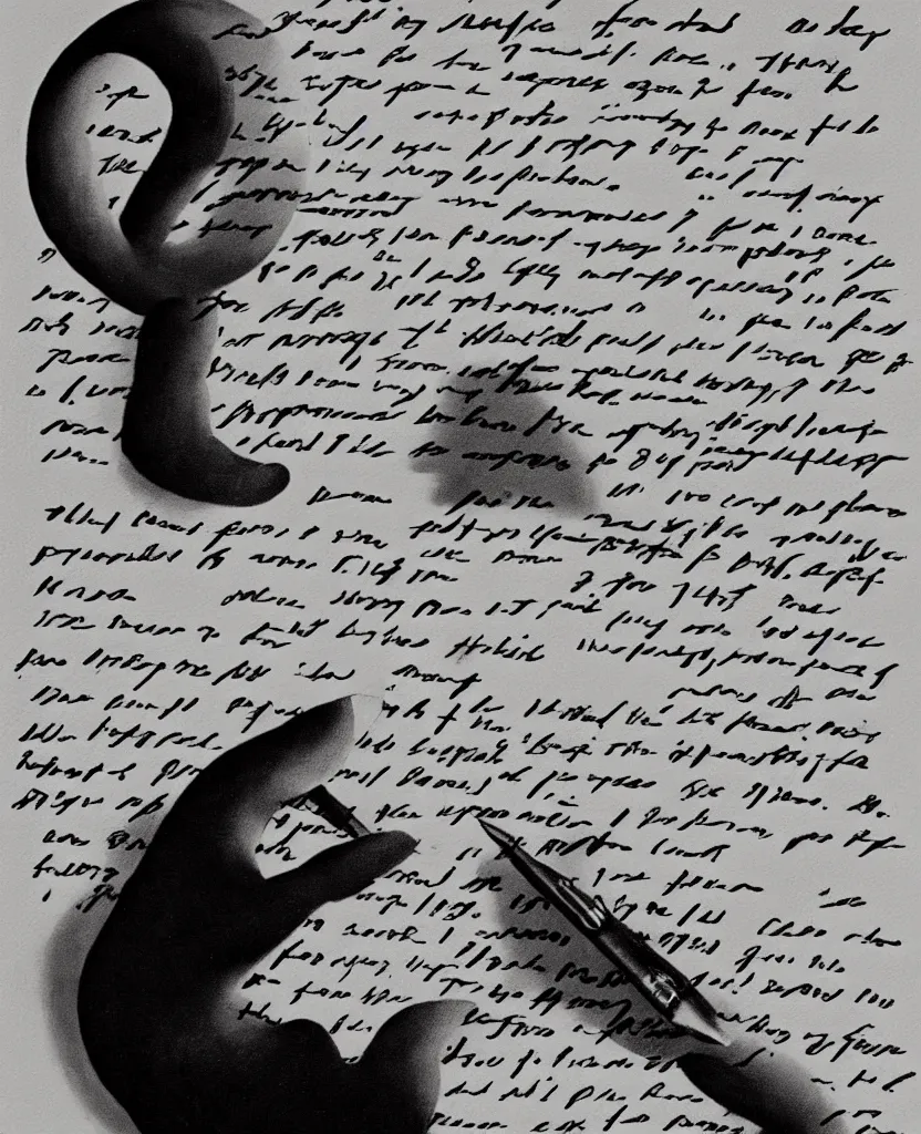 Prompt: a beautiful painting of a hand writing a letter with wwii in background, black and white, painted by escher