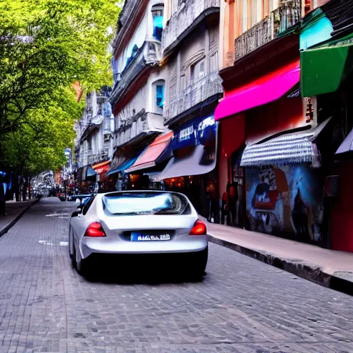 Image similar to Buenos Aires Argentina, futuristic cars in the street, holograms in the street, detailed, hd