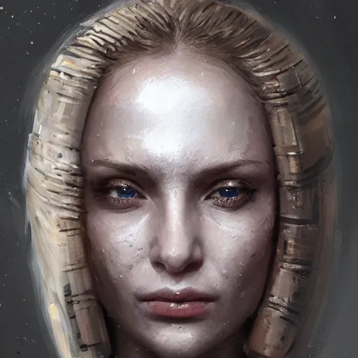 Image similar to portrait of a woman by greg rutkowski, she is about 3 0 years old, slavic, pretty, blond hair with two strans around her face, crying, helplessness and denial, she is wearing a futuristic space gear, highly detailed portrait, digital painting, artstation, concept art, smooth, sharp foccus ilustration, artstation hq.