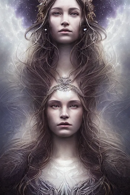 Prompt: majestic and regal portrait of a beautiful young female earth goddess!!, intricate, epic, elegant, menacing, fantasy, highly detailed, digital painting, hard focus, beautiful volumetric lighting, epic light, ultra detailed, souls, smoke, by leesha hannigan, ross tran, thierry doizon, kai carpenter, ignacio fernandez rios