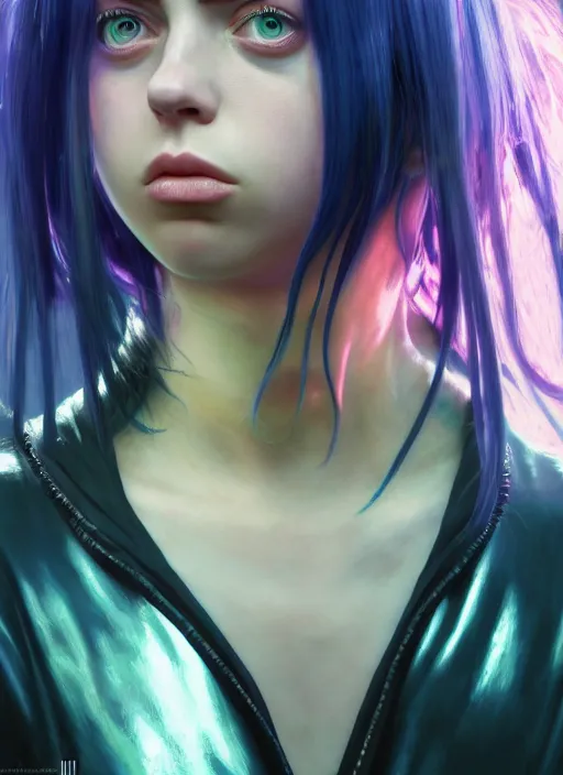 Image similar to billie eilish in one punch man, babe, naturel, glossy reflections, hyper detailed, digital art, trending in artstation, cinematic lighting, studio quality, smooth render, unreal engine 5 rendered, octane rendered, art style by klimt and nixeu and ian sprigger and wlop and krenz cushart.