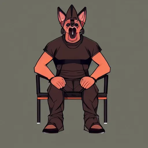 Prompt: a humanoid german shepherd beast - man, wearing gym suit, sitting on a couch, artstation, concept art, smooth, sharp foccus ilustration, artstation