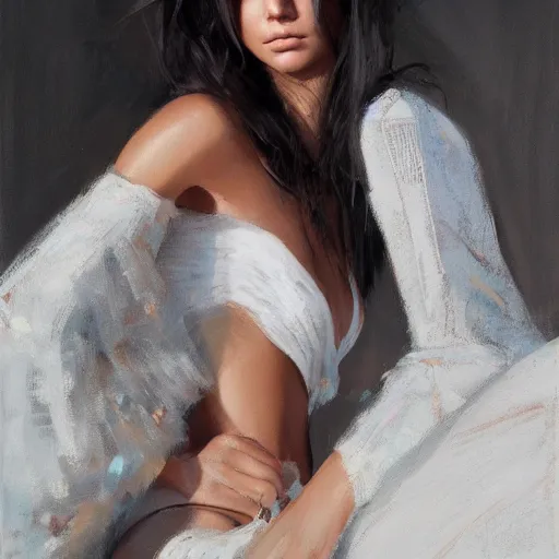 Image similar to fashion model kendall jenner by Faile by Richard Schmid by Jeremy Lipking by moebius by atey ghailan