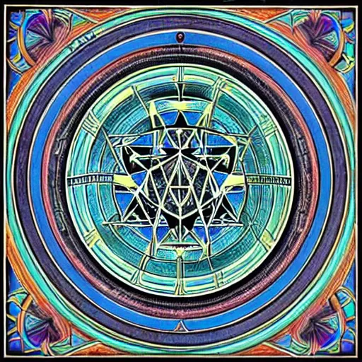 Image similar to sacred geometry, alchemy, freemasonry, martinism, rosicrucianism, secrets of the merkabah in the style of alex grey