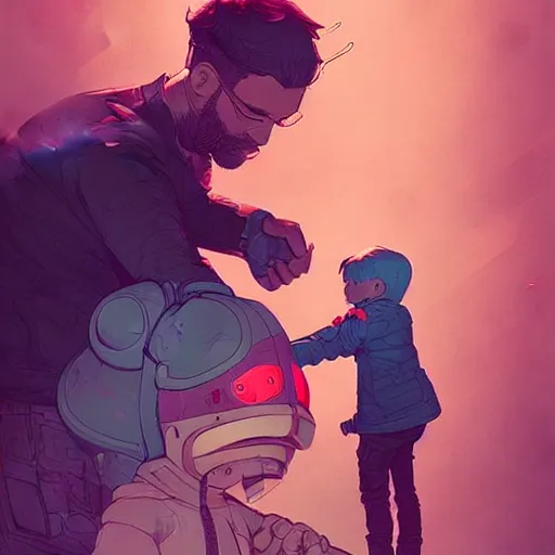 Image similar to illustration, a Love of a father and son, post grunge concept art by josan gonzales and wlop, highly detailed, intricate, sharp focus, Trending on Artstation HQ, deviantart