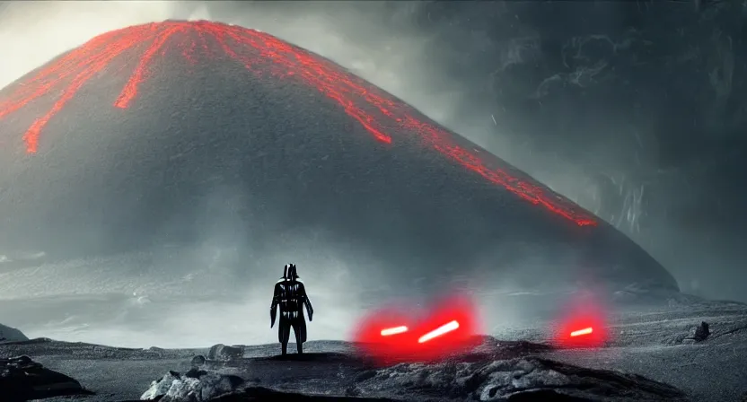 Prompt: darth vader in a volcanic planet ,cinematic, hyper realistic, concept art