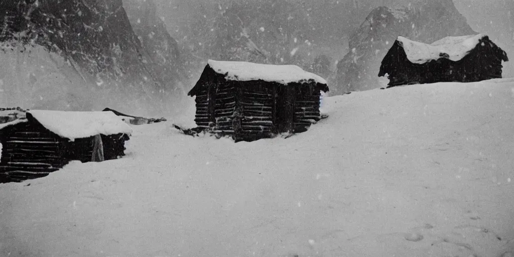 Image similar to 1 9 2 0 s photography of hut in the alps being submerged in snow