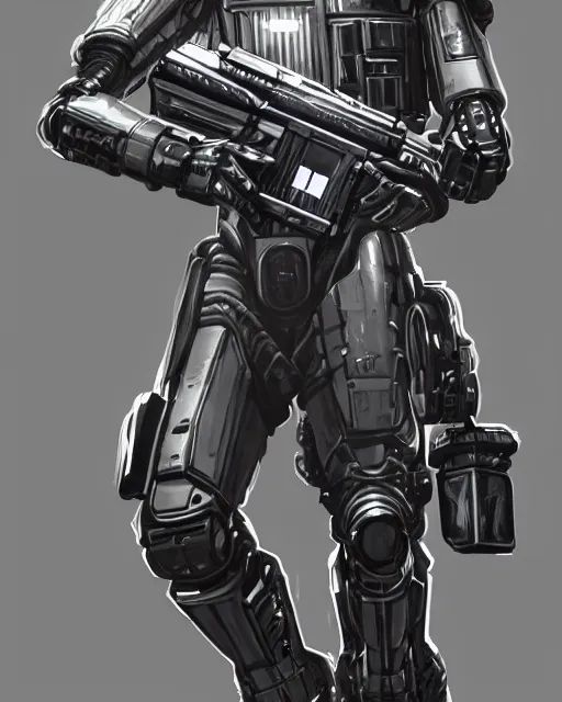 Image similar to a portrait of a cybernetic police unit wielding a pulse rifle, scifi, smooth, intricate sci fi panels made of metal, elegant, highly detailed panel cuts, greeble detail, caustics and refraction, neon glowing eyes, digital painting, artstation, concept art, high tech fantasy, sharp focus, illustration, art by marco plouffe arstation and Riot Studios and Blizzard Studios