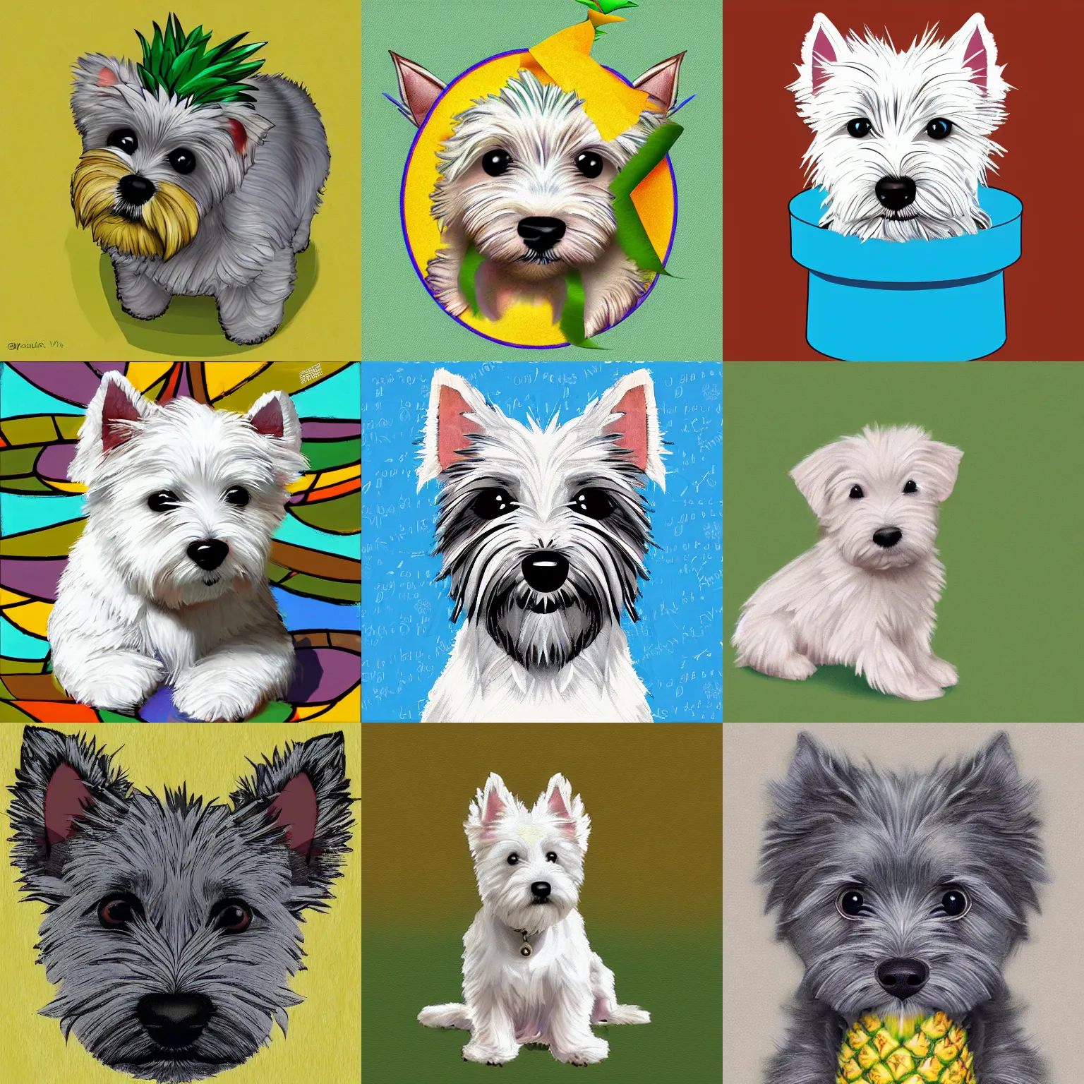 Prompt: a hybrid pineapple that's mostly a westie puppy, digital art,