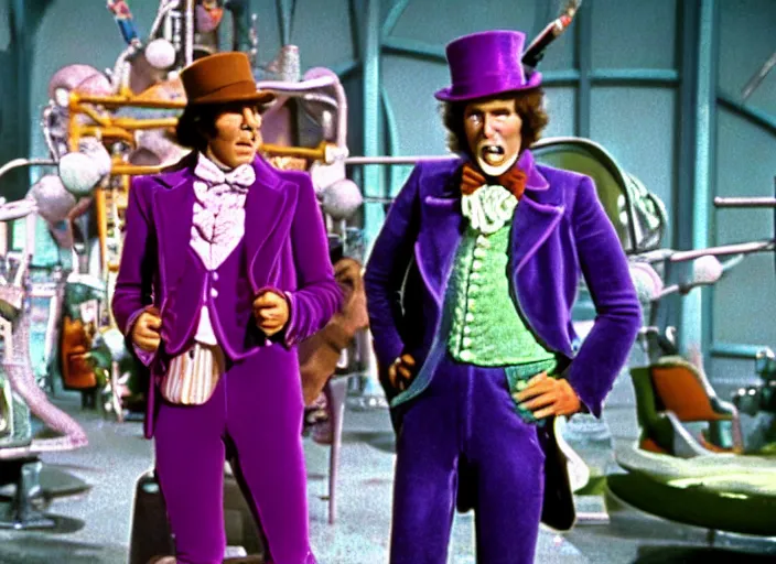 Image similar to film still of Will Farrel as Willy Wonka in Willy Wonka and the Chocolate Factory 1971