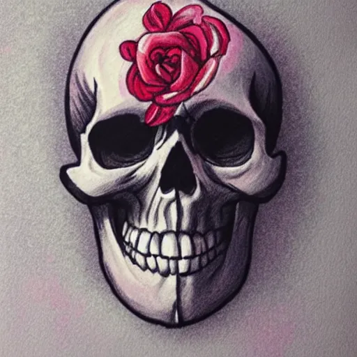 Prompt: skull and roses,