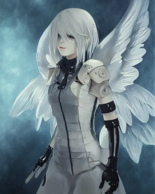 Prompt: hybrid nierautomata painting, ambient lighting peaceful dream, angel relief, cute - fine - face, infinitely detailed architectures