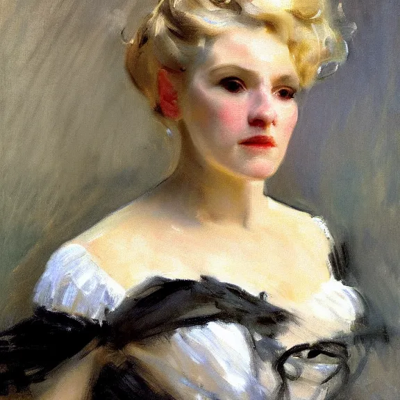 Prompt: closeup portrait of a middle aged maid with blonde hair, by sargent, 1880