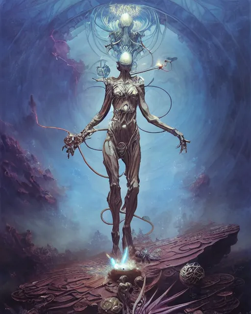 Image similar to a single floating wand, tarot card, fantasy composition made of fractals, ultra realistic, wide angle, intricate details, the fifth element artifacts, highly detailed by peter mohrbacher, hajime sorayama, wayne barlowe, boris vallejo, aaron horkey, gaston bussiere, craig mullins