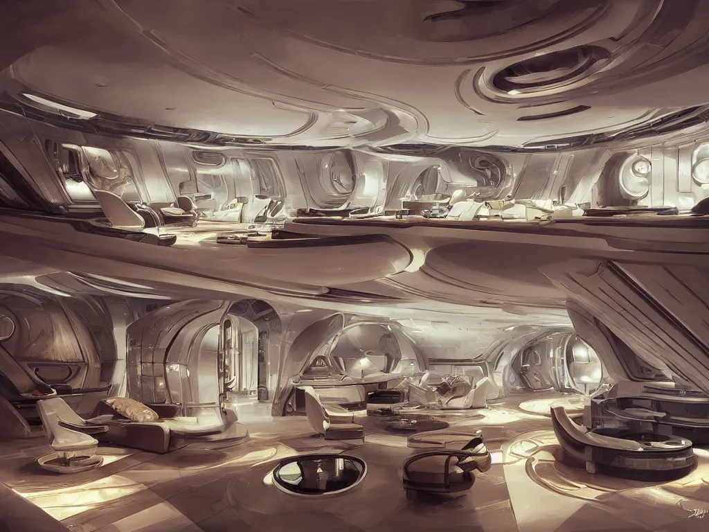 Image similar to a beautiful view of the elegant interior of an exclusive luxury starship hotel. art by alejandro burdisio and markus vogt and james paick, science fiction, interior design, set design, concept art, hyperrealism