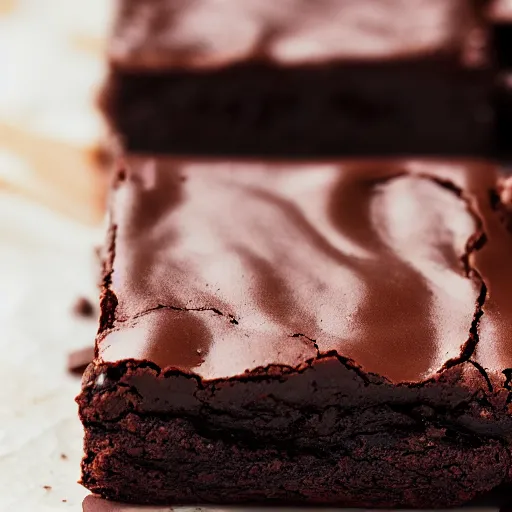 Prompt: a 5 0 mm macro shot of a chocolate fudge brownies, gooey, depth of field, high resolution