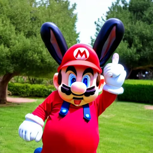 Image similar to real life big chungus dressed like mario, super mario with bunny ears, big chungus, fat bugs bunny, high resolution photo