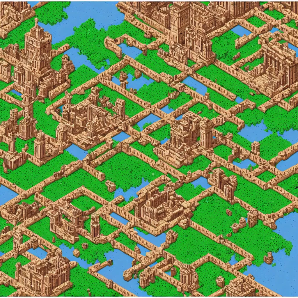 Prompt: isometric pixel art roman empire