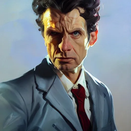 Image similar to greg manchess portrait painting of doctor who as overwatch character, medium shot, asymmetrical, profile picture, organic painting, sunny day, matte painting, bold shapes, hard edges, street art, trending on artstation, by huang guangjian and gil elvgren and sachin teng