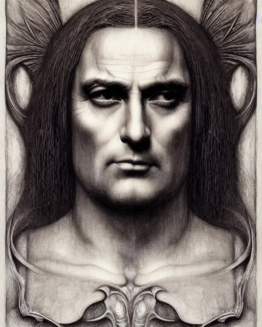 Image similar to matte painting portrait shot, leonardo da vinci sketch of cary grant, detailed and intricate by jean delville, marco mazzoni, art nouveau, symbolist, visionary, gothic, pre - raphaelite