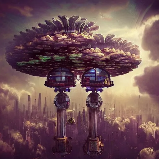 Image similar to flying city in a flower, sky, steampunk!!!, fantasy art, steampunk, masterpiece, octane