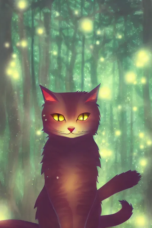 Prompt: a cat in a forest, by kawacy, sunlight, trending on pixiv, bokeh, furry art, anime, dramatic lighting, digital art