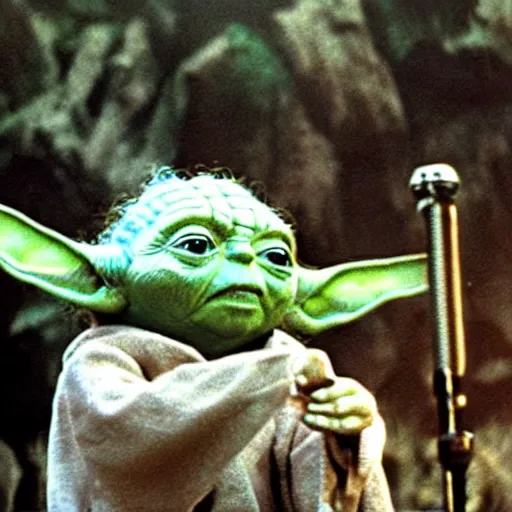 Image similar to yoda performing at woodstock