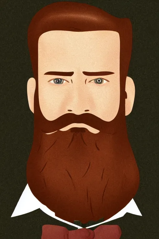 Image similar to an illustration of a portrait of a respectable dignified 1 9 3 0's era mennonite preacher with kind eyes and trimmed red beard and conservative haircut in the style of art - deco artwork art by kyle ferrin and loish!, digital art, highly detailed, intricate, sharp focus, trending on artstation hq, deviantart, 4 k uhd image