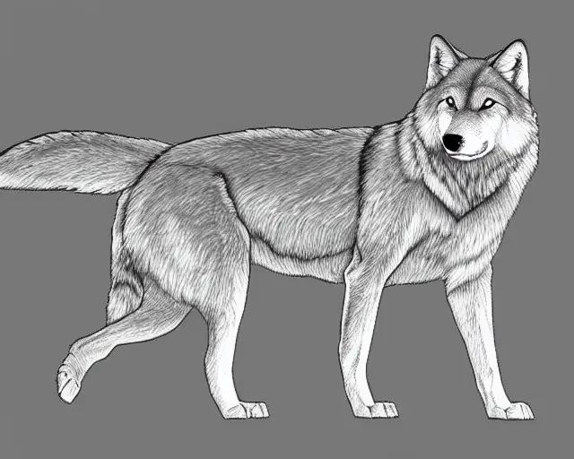 Image similar to professional digital art of a full-body outline of a wolf, very simple, minimalist, no color, high quality, HD, 8K,