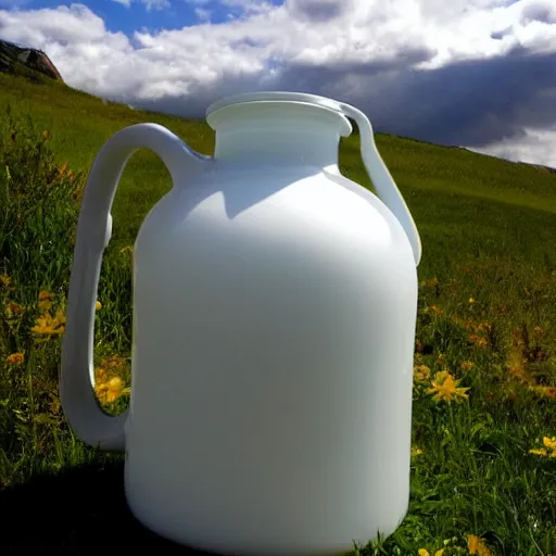 Prompt: milk jug god, in the clouds, godly, divine, beautiful