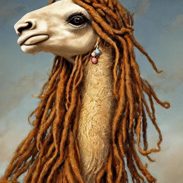 Prompt: llama with dreadlocks, by mandy jurgens, ernst haeckel, by hsiao