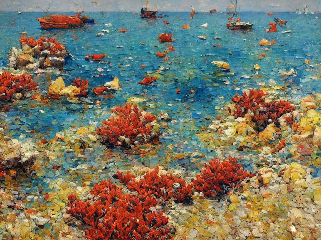 Image similar to sea and corals, denis sarazhin, oil on canvas