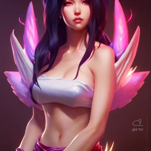 Prompt: ahri, cg animation, riot entertainment realistic, character select portrait, by artgerm, greg rutkowski, alphonse mucha, 3 d