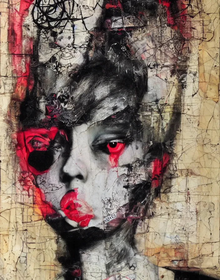 Prompt: bad girl detailed analogue mixed media collage with canvas texture in style of contemporary art, punk art, hyperrealistic beautiful face, photorealistic, expressionism, masterpiece, perfect composition, spectacular quality, intricate oil details