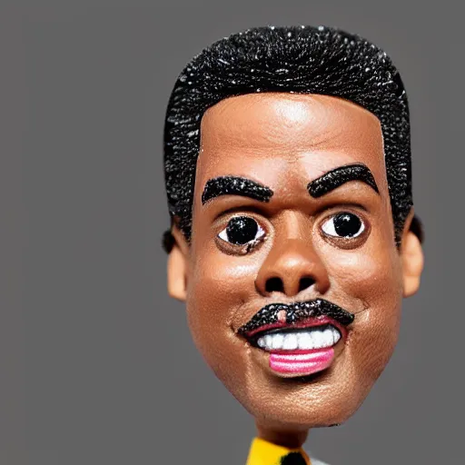 Prompt: miniature chris rock made of crystallized sugar on a wooden stick