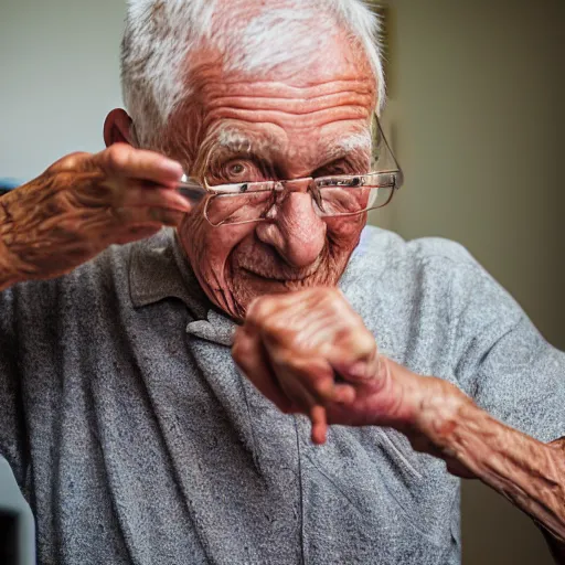 Image similar to elderly man dabbing, nursing home, canon eos r 3, f / 1. 4, iso 2 0 0, 1 / 1 6 0 s, 8 k, raw, unedited, symmetrical balance, wide angle