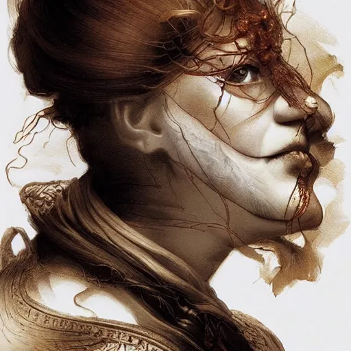 Image similar to portrait of a Shibari rope wrapped face and neck, headshot, insanely nice professional hair style, dramatic hair color, digital painting, of a old 18th century, Royal Emperor, amber jewels, baroque, ornate clothing, scifi, realistic, hyperdetailed, chiaroscuro, concept art, art by Franz Hals and Jon Foster and Ayami Kojima and Amano and Karol Bak,