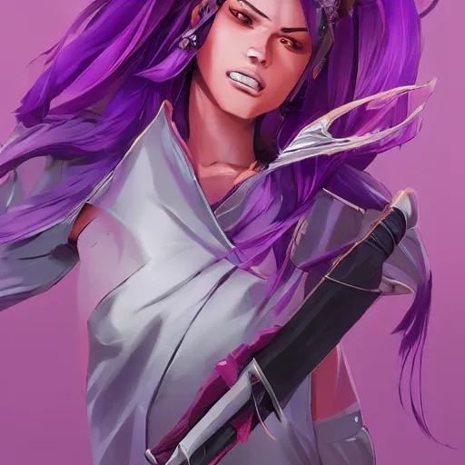 Image similar to beautiful female purple hair katana fantasy art apex fortnite Video game icon, 2d game art gta5 cover , official fanart behance hd artstation by Jesper Ejsing, by RHADS, Makoto Shinkai and Lois van baarle, ilya kuvshinov, rossdraws