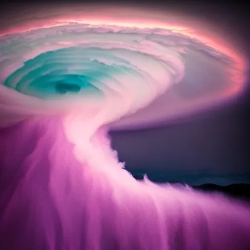 Image similar to amazing photo of a purple clouds in the shape of a tornado by marc adamus, beautiful dramatic lighting