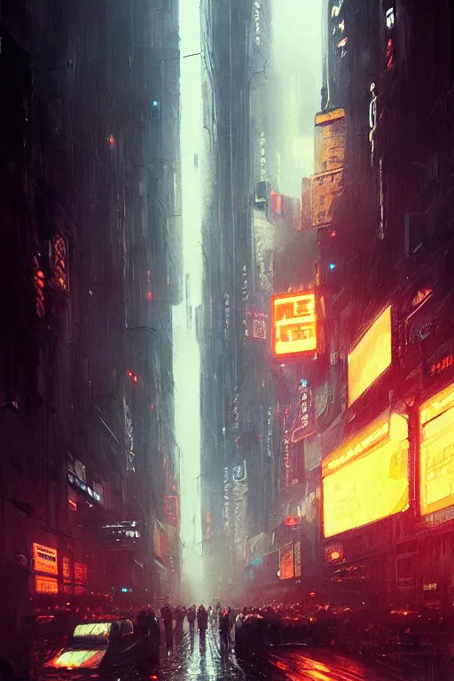 Image similar to busy street view, blade runner, by greg rutkowski, highly detailed portrait, digital painting, artstation, concept art, smooth, sharp foccus ilustration, artstation hq