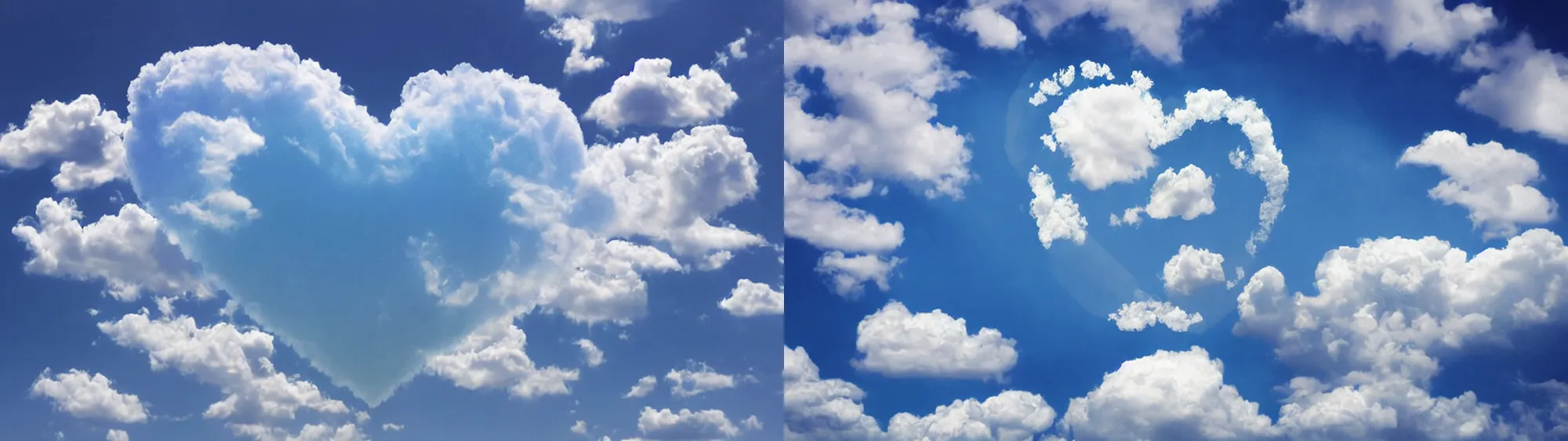 Prompt: huge fluffy cloud heart on blue clear sky, detailed, hyper realism, photo, realistic, soft volume absorbation, volume light, view up, diffused lights, ultra realism, cinematic, film